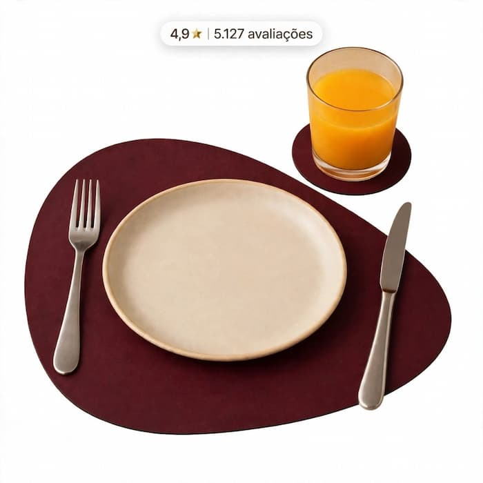 Kit Mesa Posta Natalina Orgânico Bordô - Porta prato + Porta copo